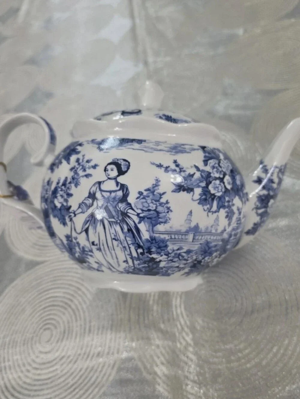 Kent Pottery Blue Victorian Lady Floral Porcelain Teapot Decorative Shabby Chic